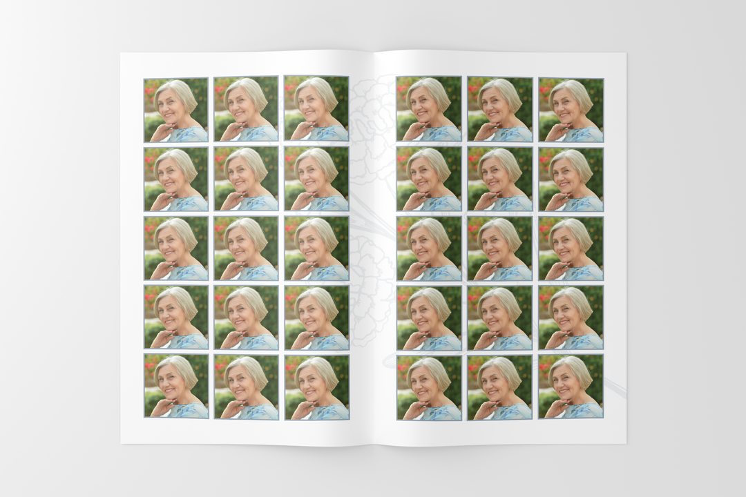 Erstellen Sie eine personalisierte Trauerfeier mit unserem digitalen Vorlagenpaket: kleines 8-seitiges Programm, Diashow, Karten, Ankündigungen und Erinnerungsset 1001