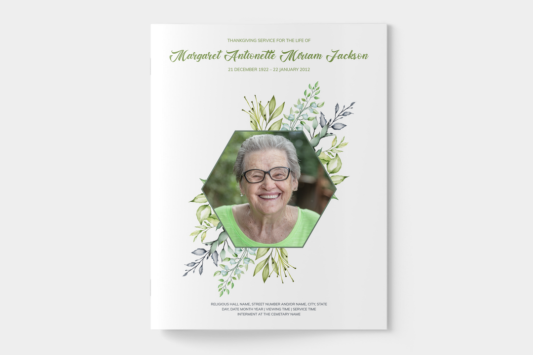 Greenery Funeral Program Template 4-Page Large