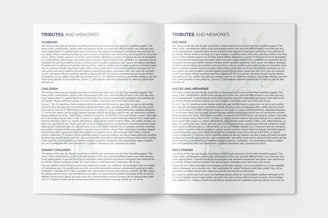 Plantilla personalizada de programa funerario de 12 páginas: un tributo significativo 1002