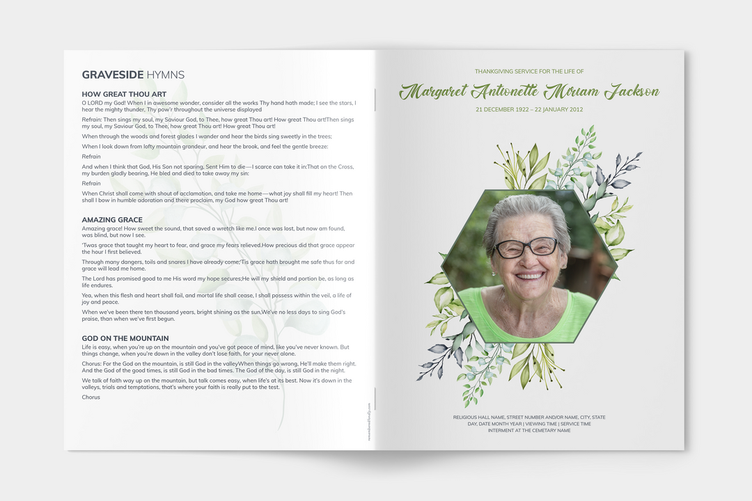 Greenery Funeral Program Template 4-Page Large