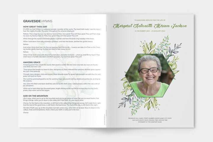 Greenery Funeral Program Template 4-Page Large