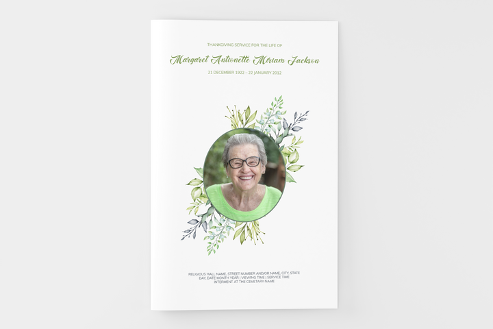 Cree un pequeño programa funerario/conmemorativo personalizado de 4 páginas con nuestra plantilla digital imprimible 1002