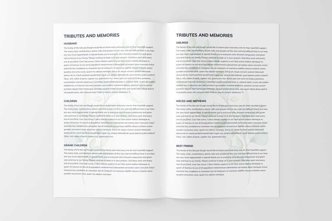 Greenery Funeral Program Template 8-Page Small