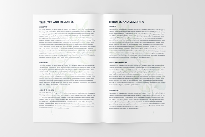Greenery Funeral Program Template 8-Page Small