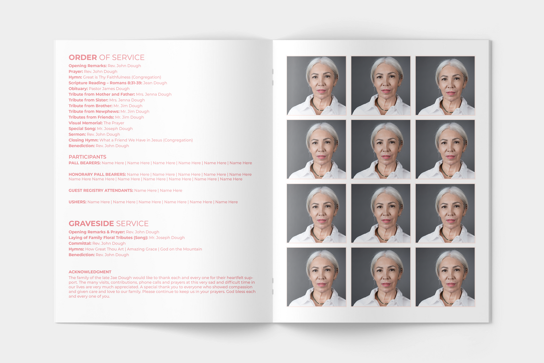 Crea un bellissimo tributo con il nostro modello digitale per un grande programma funebre di 8 pagine 1005