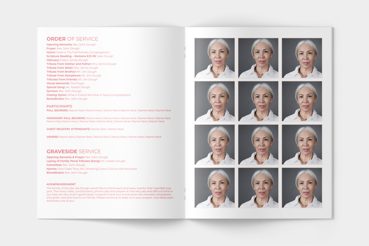 Crea un bellissimo tributo con il nostro modello digitale per un grande programma funebre di 8 pagine 1005