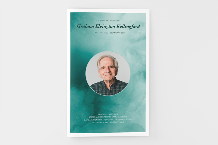 Erstellen Sie mit unserer druckbaren digitalen Vorlage 1006 ein personalisiertes kleines 4-seitiges Bestattungs-/Gedenkprogramm