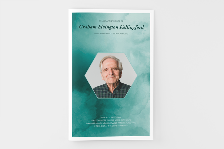 Erstellen Sie mit unserer druckbaren digitalen Vorlage 1006 ein personalisiertes kleines 4-seitiges Bestattungs-/Gedenkprogramm