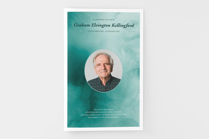 Erstellen Sie mit unserer druckbaren digitalen Vorlage 1006 ein personalisiertes kleines 4-seitiges Bestattungs-/Gedenkprogramm