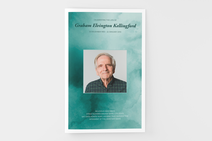 Erstellen Sie mit unserer druckbaren digitalen Vorlage 1006 ein personalisiertes kleines 4-seitiges Bestattungs-/Gedenkprogramm