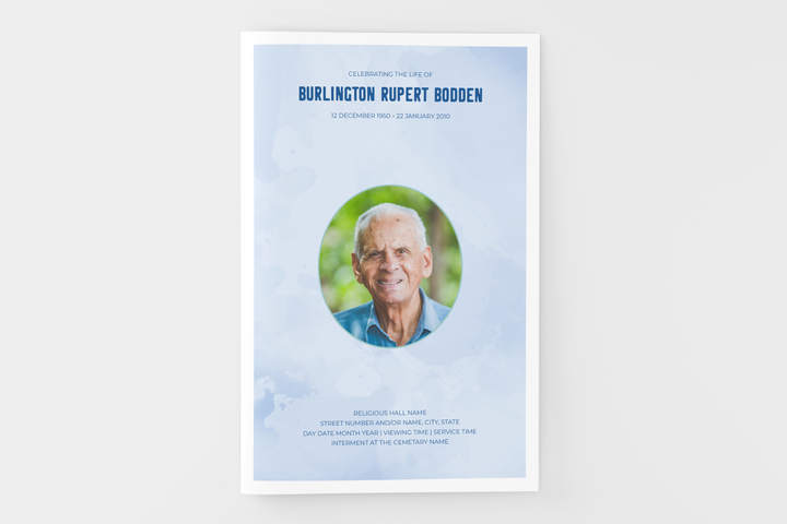 Cree un pequeño programa funerario/conmemorativo personalizado de 4 páginas con nuestra plantilla digital imprimible 1007