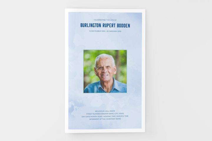 Cree un pequeño programa funerario/conmemorativo personalizado de 4 páginas con nuestra plantilla digital imprimible 1007