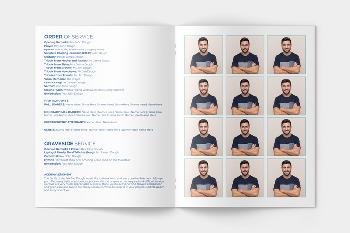 Pacchetto Essentials: modelli personalizzabili per funerali e commemorazioni: ampio programma di 4 pagine, presentazione, inviti e biglietti di ringraziamento - Crea un sentito tributo per celebrare la vita e l'eredità della persona amata 1008