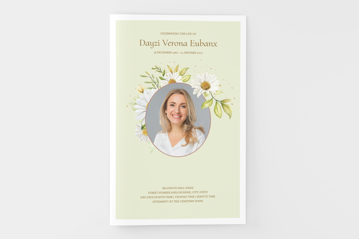 Cree un pequeño programa funerario/conmemorativo personalizado de 4 páginas con nuestra plantilla digital imprimible 1010