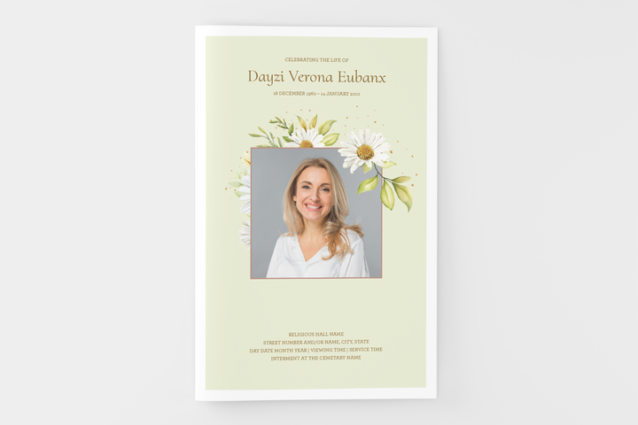 Cree un pequeño programa funerario/conmemorativo personalizado de 4 páginas con nuestra plantilla digital imprimible 1010