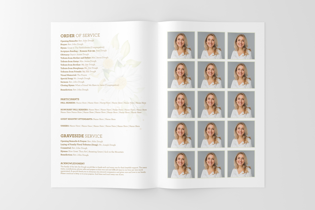 Paquete de plantillas funerarias y conmemorativas personalizables: programa pequeño de 8 páginas, presentación de diapositivas, invitaciones y tarjetas de agradecimiento: cree un tributo personalizado para honrar la vida y el legado de su ser querido 1010