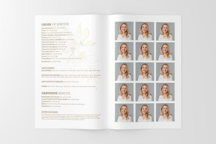 Paquete de plantillas funerarias y conmemorativas personalizables: programa pequeño de 8 páginas, presentación de diapositivas, invitaciones y tarjetas de agradecimiento: cree un tributo personalizado para honrar la vida y el legado de su ser querido 1010