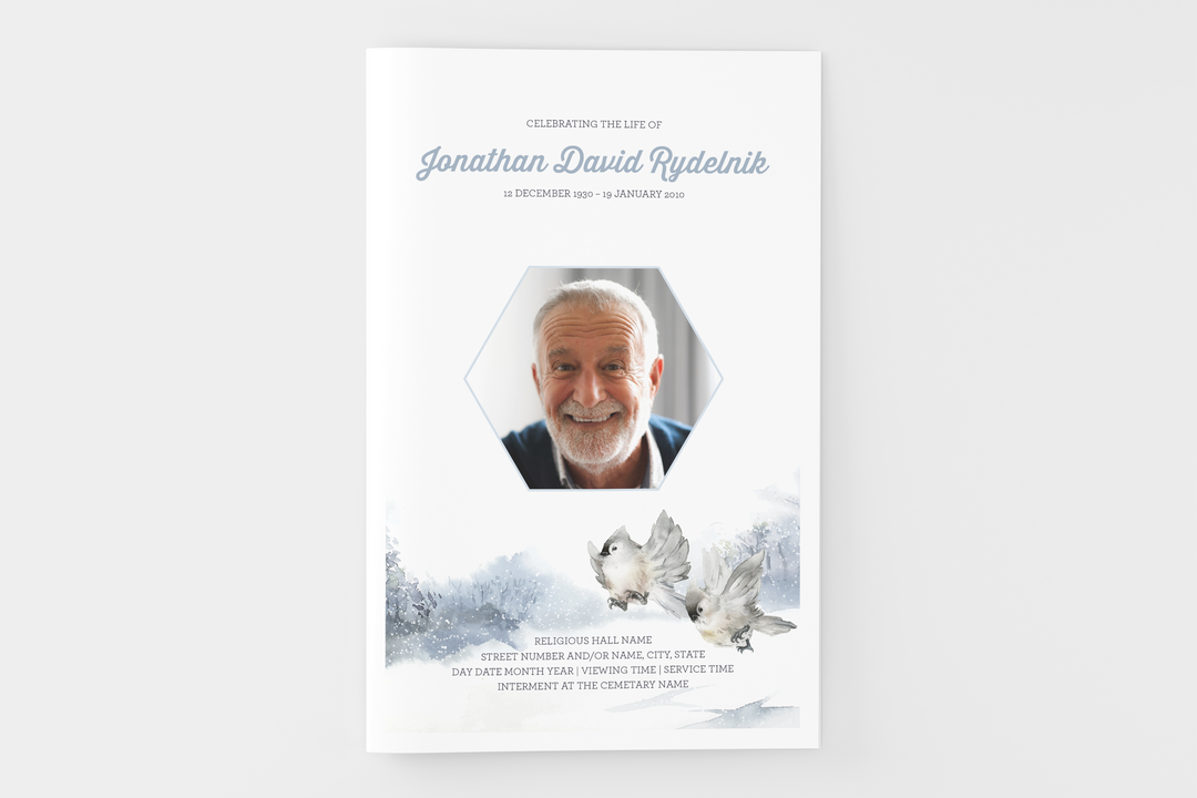 Winter Bird Funeral Program Template 4-Page Small