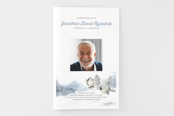 Winter Bird Funeral Program Template 4-Page Small