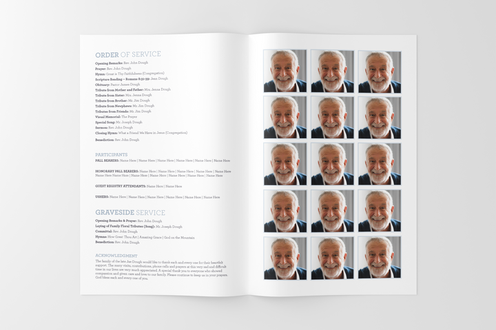 Erstellen Sie eine personalisierte Trauerfeier mit unserem digitalen Vorlagenpaket: Kleines 8-seitiges Programm, Diashow, Karten, Ankündigungen und Erinnerungsset 1013