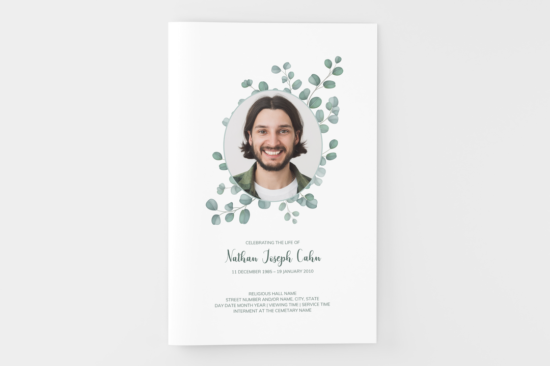 Cree un pequeño programa funerario/conmemorativo personalizado de 8 páginas con nuestra plantilla digital imprimible: honre la memoria de su ser querido con un homenaje reflexivo 1014