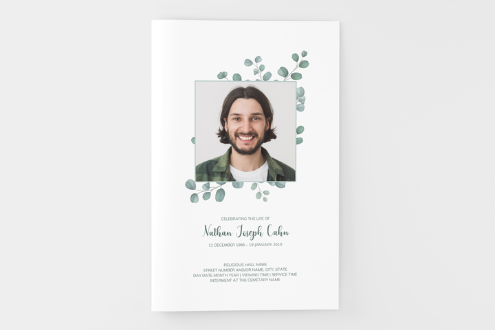 Cree un pequeño programa funerario/conmemorativo personalizado de 8 páginas con nuestra plantilla digital imprimible: honre la memoria de su ser querido con un homenaje reflexivo 1014