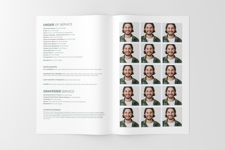 Cree un pequeño programa funerario/conmemorativo personalizado de 8 páginas con nuestra plantilla digital imprimible: honre la memoria de su ser querido con un homenaje reflexivo 1014