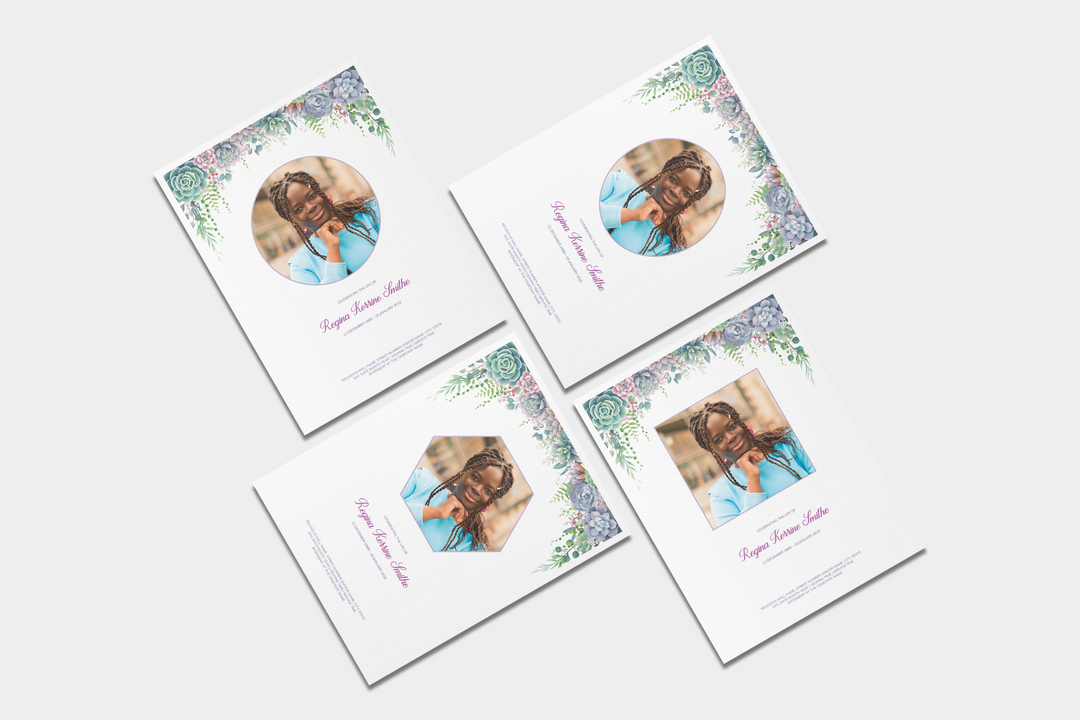 Lush Succulent Essential 4-Piece Funeral Template Bundle | Large 8-Page Program, Slideshow, Invitation, Thank You Card