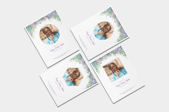 Lush Succulent Essential 4-Piece Funeral Template Bundle | Large 8-Page Program, Slideshow, Invitation, Thank You Card